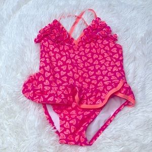 Pink Platinum Heart One Piece Bathing Suit Swimsuit Girl’s Size 4T